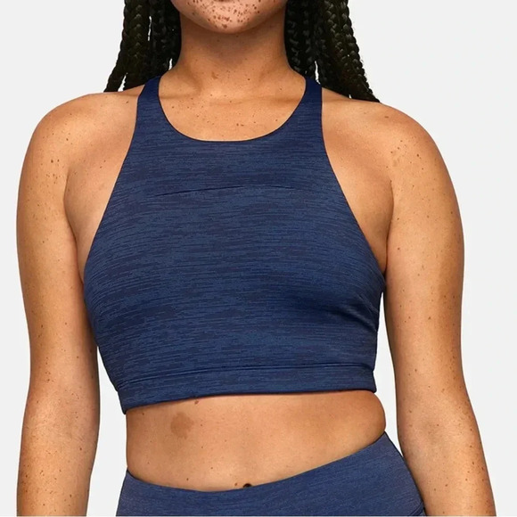 Outdoor Voices Tech Sweat Top Size Small Multi Navy Blue Long Line Sport Bra - Picture 3 of 7